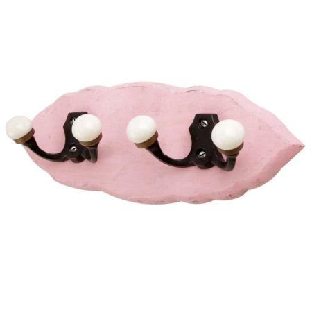 Pink Black Double Loop Ceramic Iron Wooden Hooks